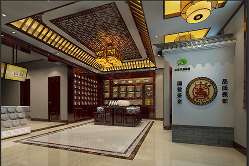 城关古朴典雅的中式茶叶店大堂设计效果图