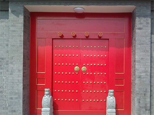 城关中国传统四合院系列朱红色中式木制大门木作